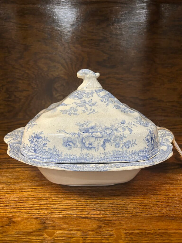 19th Century English Transferware Pottery - Asiatic Pheasants - Lg Square Covered Dish 2