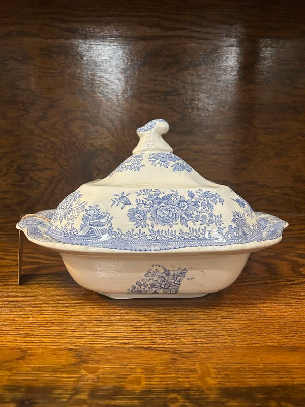 19th Century English Transferware Pottery - Asiatic Pheasants - Lg Square Covered Dish 1