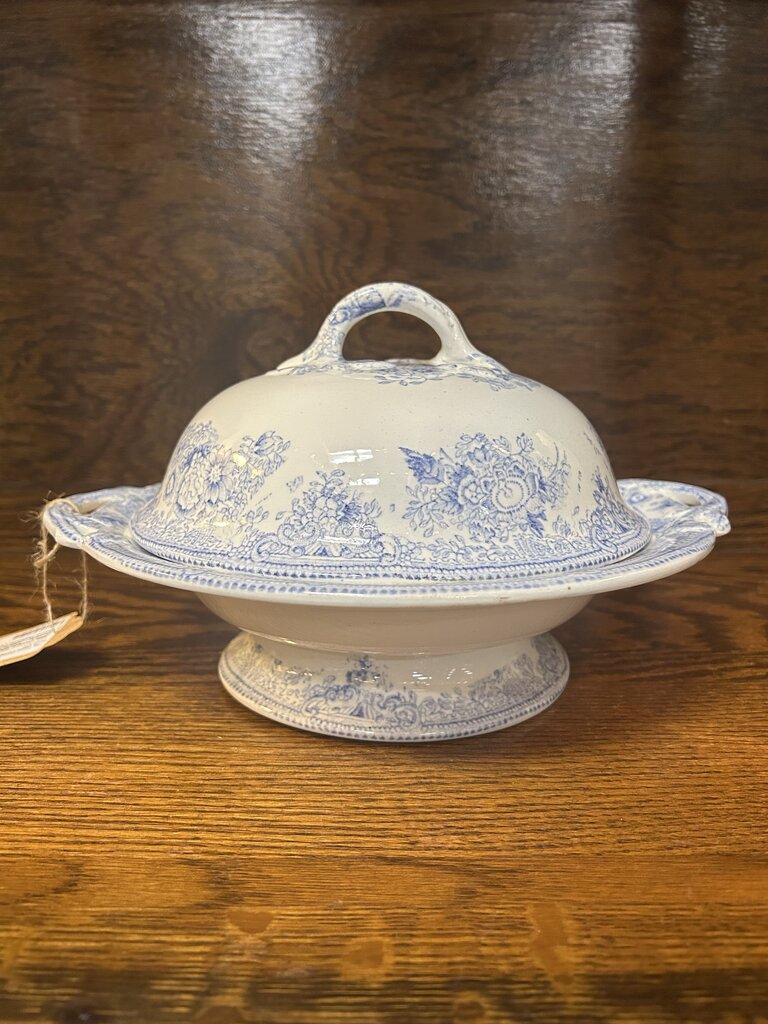 19th Century English Transferware Pottery - Asiatic Pheasants - Round Pedestal Covered Dish