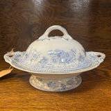 19th Century English Transferware Pottery - Asiatic Pheasants - Sm Round Pedestal Covered Dish