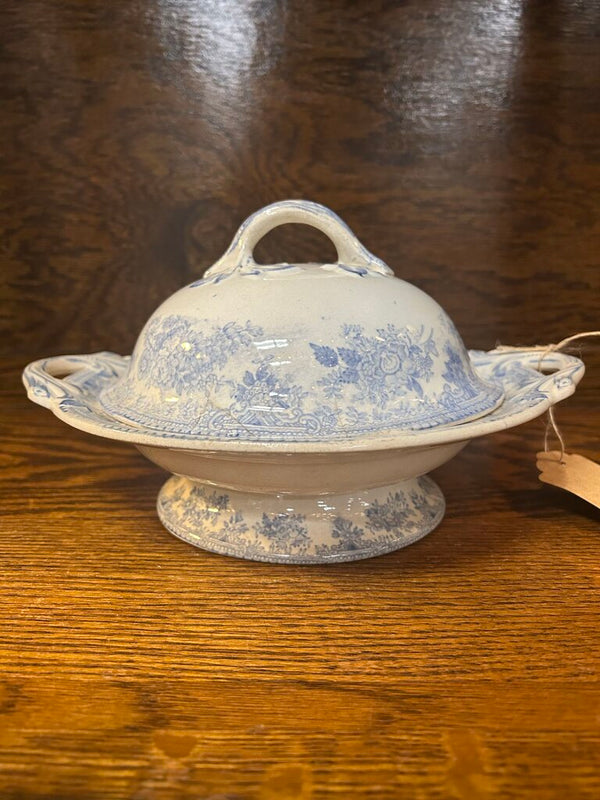 19th Century English Transferware Pottery - Asiatic Pheasants - Sm Round Pedestal Covered Dish