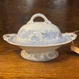 19th Century English Transferware Pottery - Asiatic Pheasants - Sm Round Pedestal Covered Dish