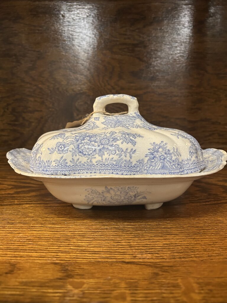 19th Century English Transferware Pottery - Asiatic Pheasants - Oval Scallop Covered Dish