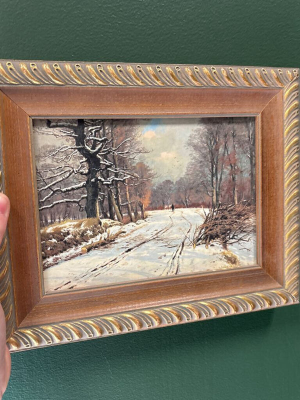 #864 Orange Gold Distressed Framed Print - Stroll Through Winter Woods