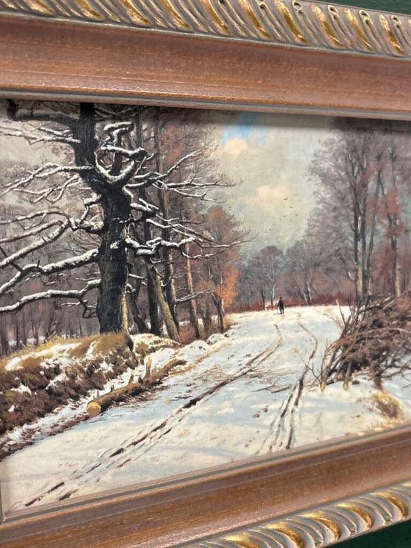 #864 Orange Gold Distressed Framed Print - Stroll Through Winter Woods