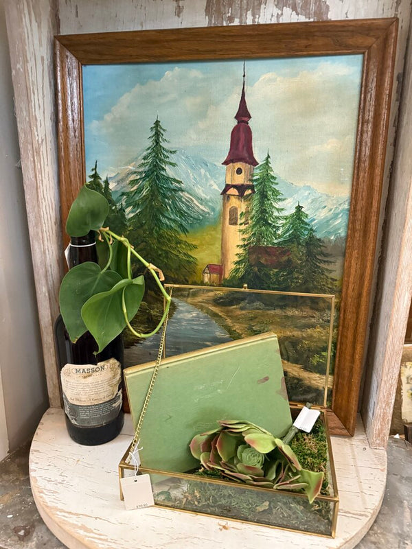 Mountains and church artwork