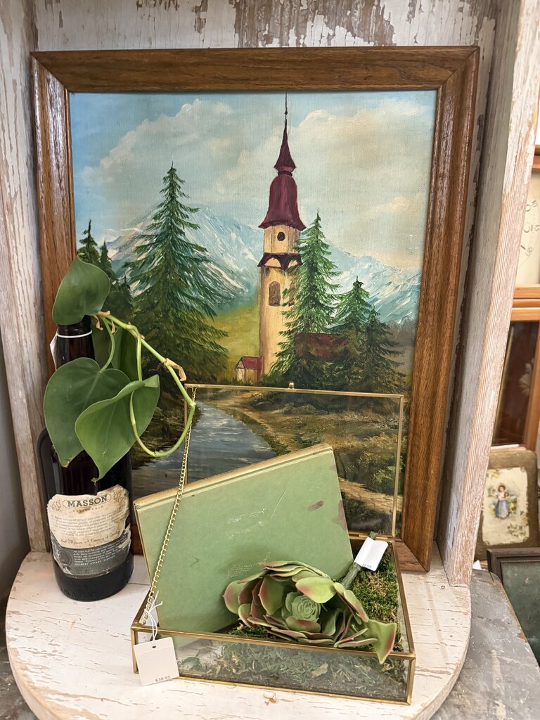 Mountains and church artwork