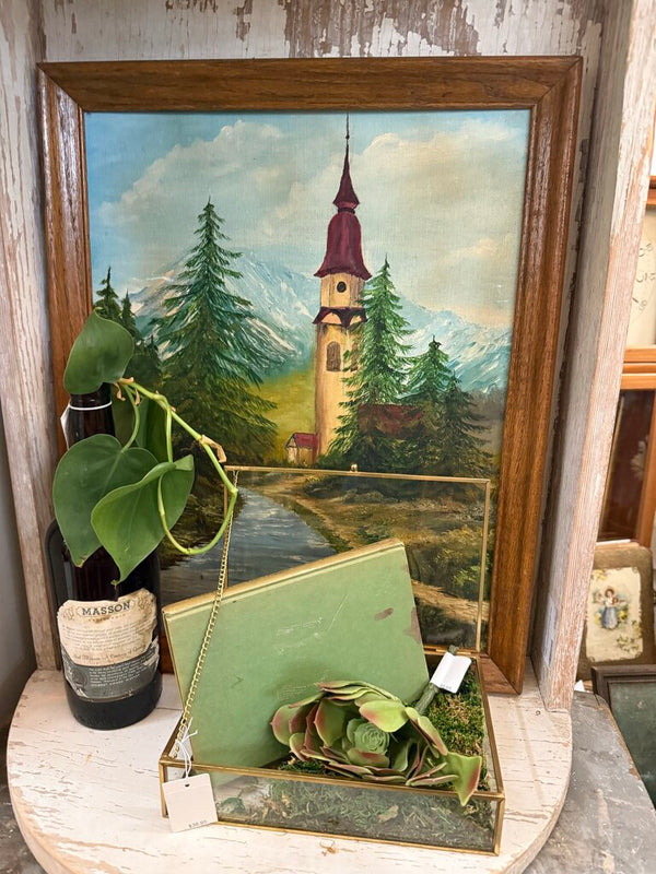 Mountains and church artwork