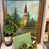 Mountains and church artwork