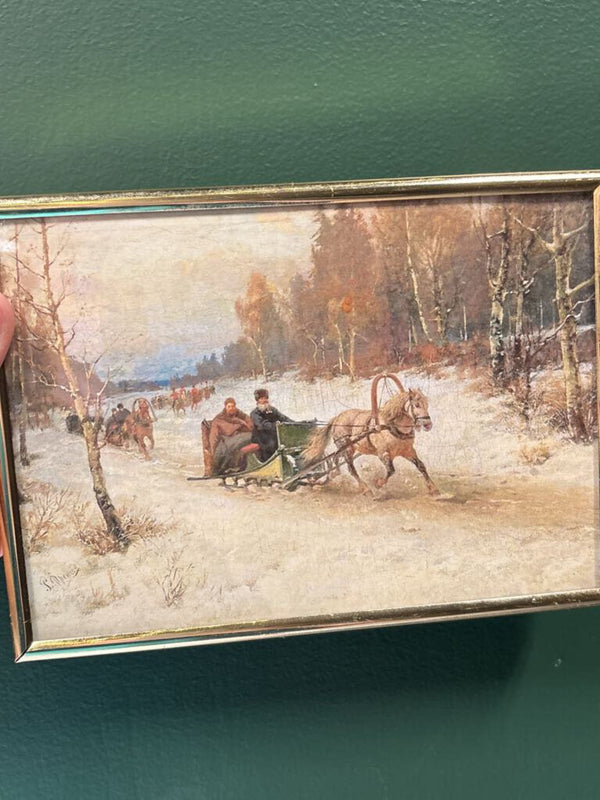 #920 Brass Framed Horse Carriage Print