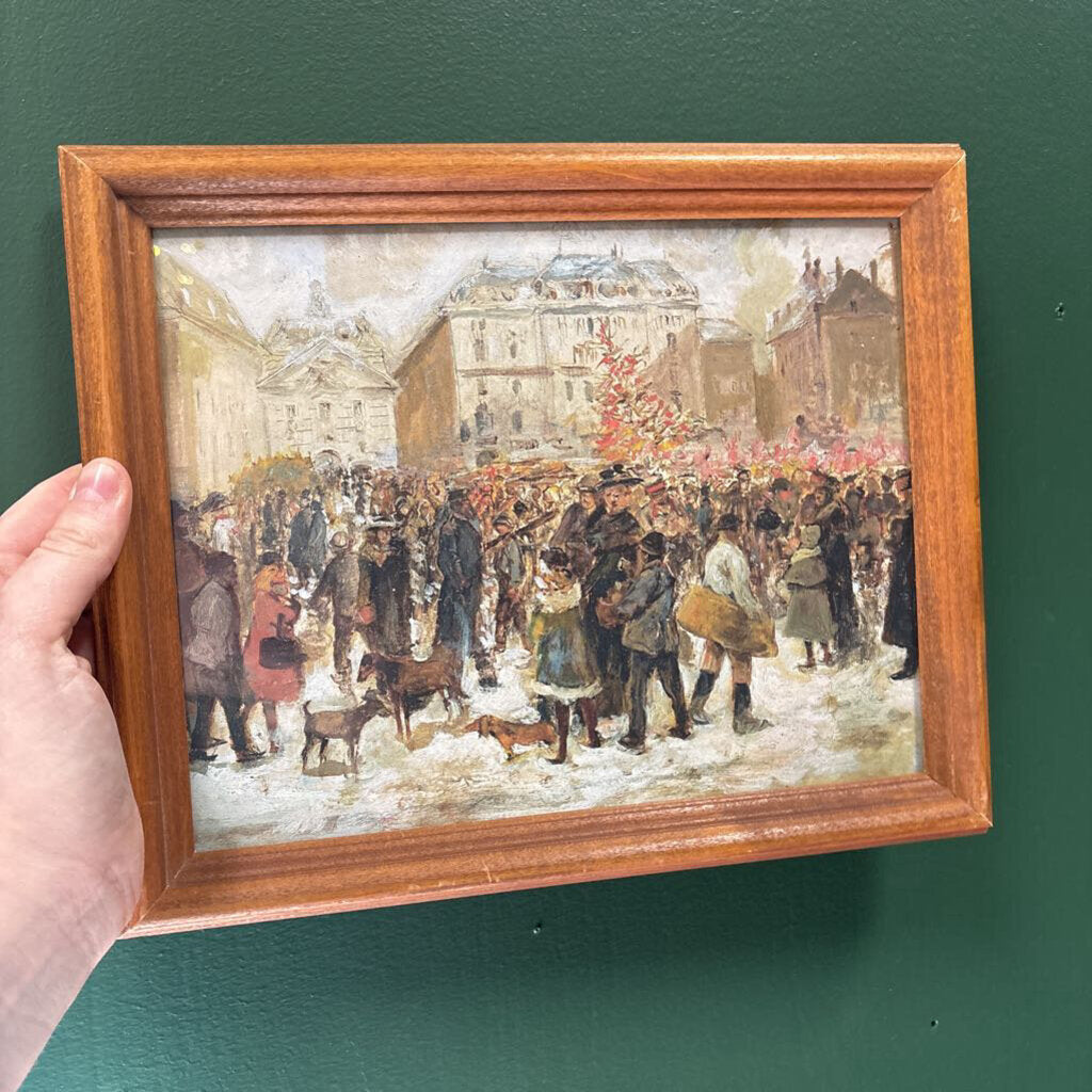 #928 Wood Framed Downtown at Christmas Print