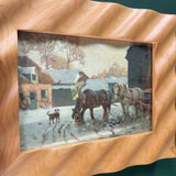 #932 Wavy Wood Framed 5x7 Winter Horse Carriage Print