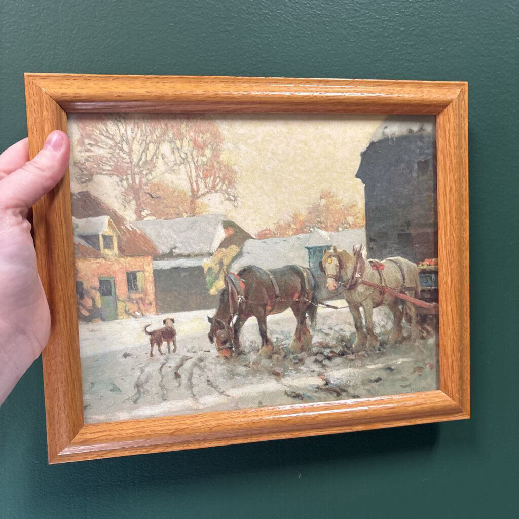 #937 Oak Framed Town Scene with Horse Carriage's Print