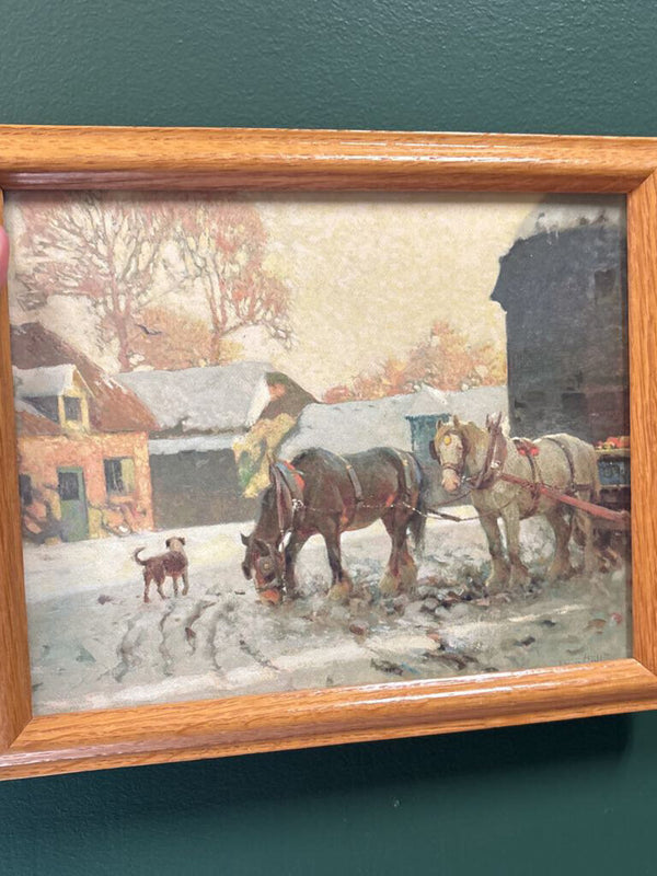 #937 Oak Framed Town Scene with Horse Carriage's Print