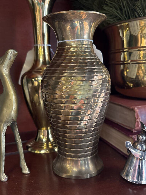 #946 Beautifully Textured Brass Vase - Made in India