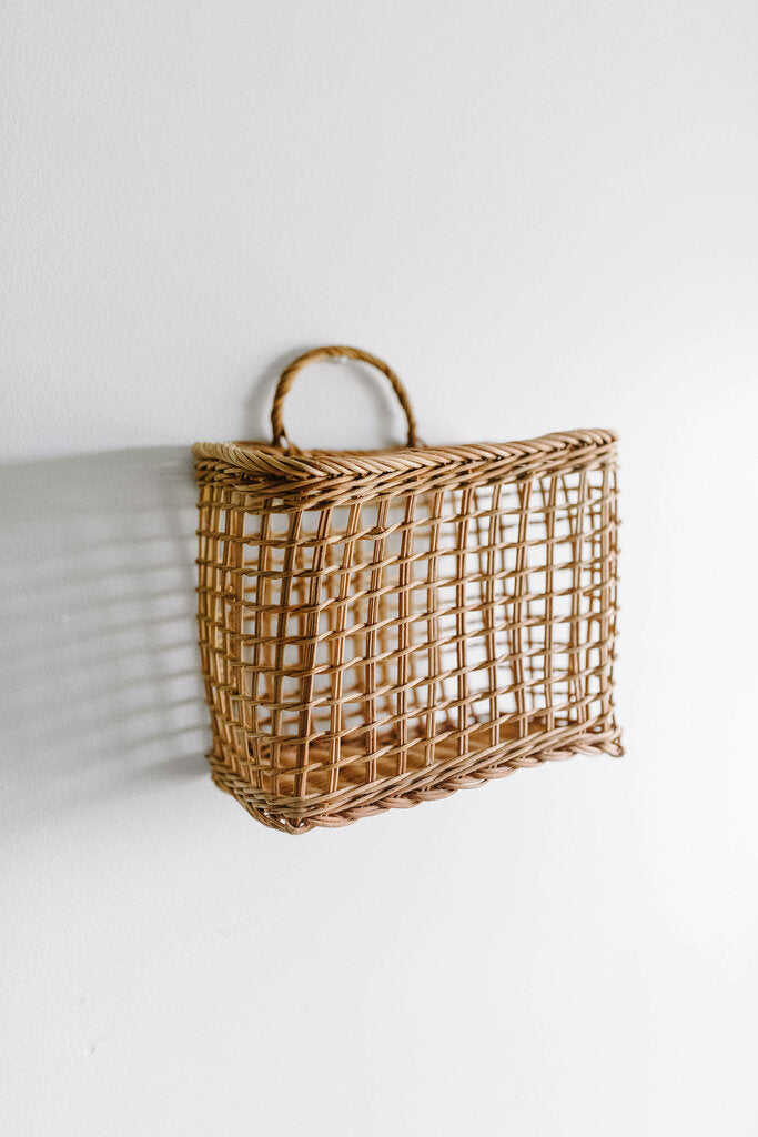 8-1/2"L x 6"W x 10-1/4"H Hand-Woven Seagrass Wall Basket w/ Handles, Natural (Hangs or Sits)