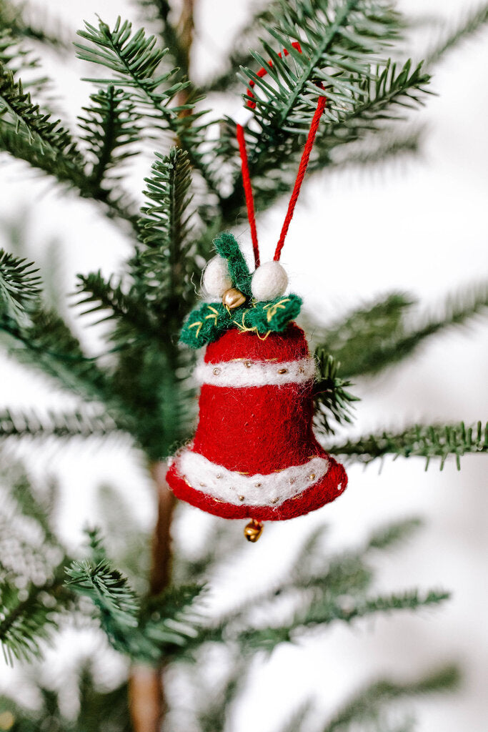 wool felt bell ornament with beads and embroidery