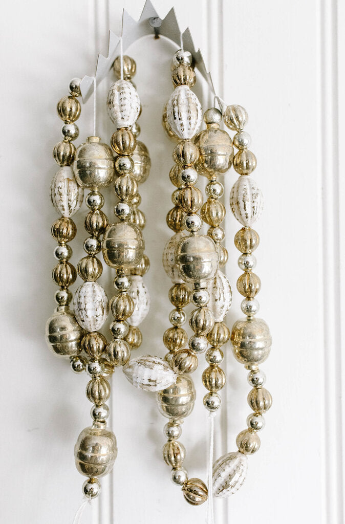 6' silver and white glass bead garland