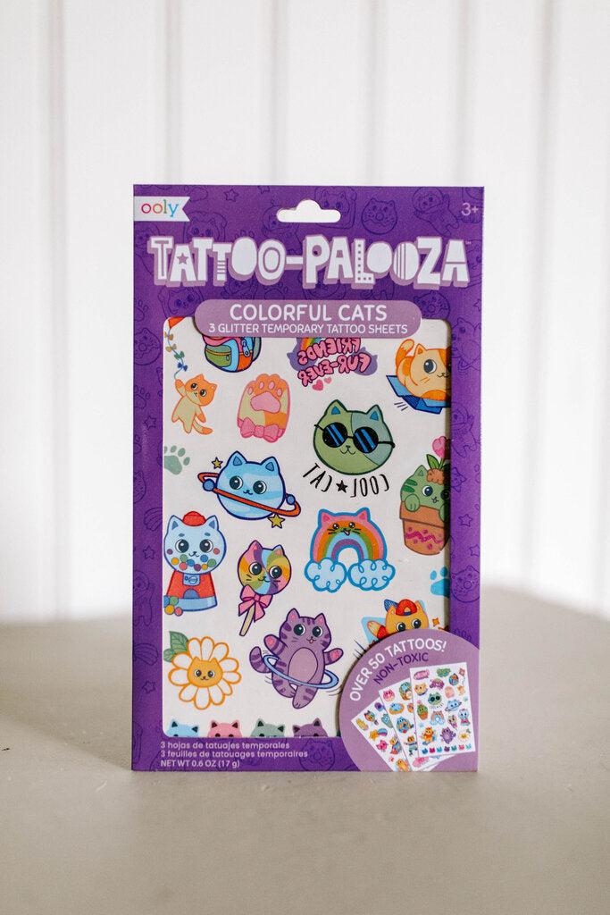 glitter colorful cats tattoos