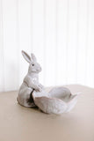 stoneware rabbit with flower shape bowl