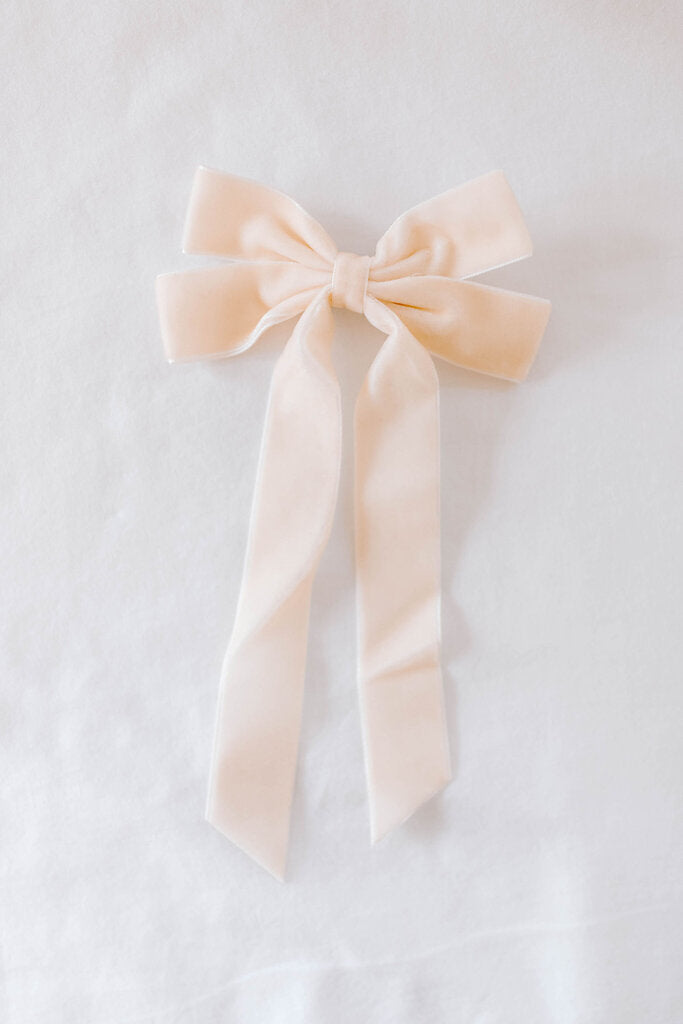 small cream velvet hair bow