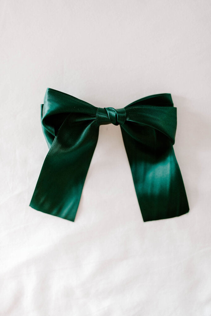 emerald big satin hair bow clip