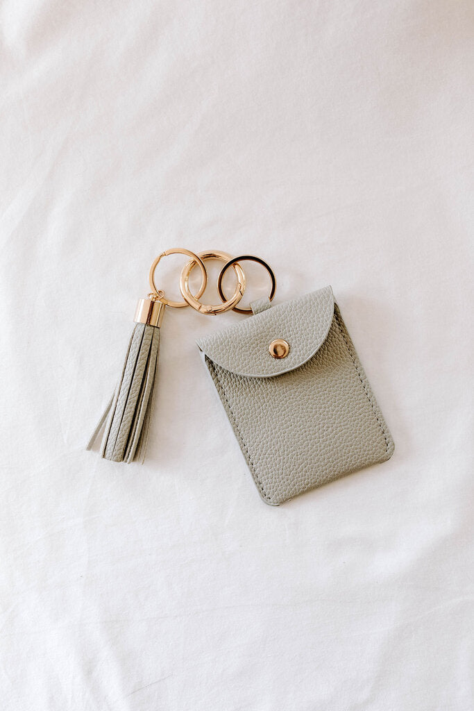Mini Wallet Key Chain w Tassel Grey